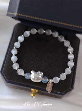 足银水晶原创设计月光石手串