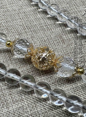 天然白水晶百搭唐卡项链金色泰国佛牌毛衣挂链可订做其他款式