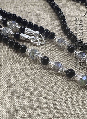 黑玛瑙水晶唐卡项链金色银色泰国佛牌双层毛衣挂链 可订其他款式