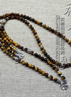 天然虎睛石项链S925纯银泰银配件五挂泰国佛牌双层毛衣挂链可定制
