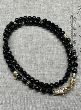 黑玛瑙龙头扣项链 金色三挂泰国佛牌毛衣挂链 可订做其他款式