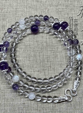 天然白水晶紫水晶项链S925纯银泰国佛牌毛衣挂链可订做其他款式