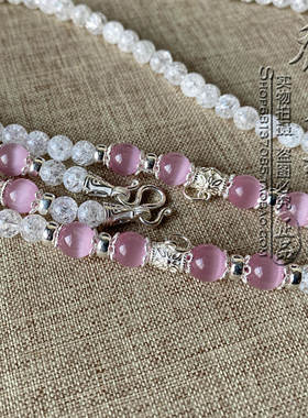 天然白水晶项链爆花晶S925纯银配件四挂泰国佛牌双层毛衣挂链