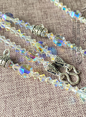 镀彩水晶刻面超亮4毫米泰银项链