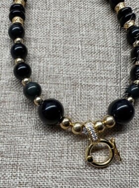 天然黑曜石唐卡毛衣水晶项链S925纯银镀金配饰泰国佛牌挂链可定制