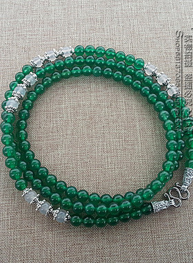 绿玛瑙白玛瑙民族风水晶唐卡项链银色配件泰国毛衣挂链可定做款式