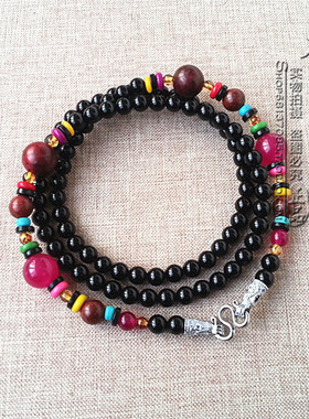 黑玛瑙水晶唐卡项链银色金色民族风佛牌毛衣挂链可定做其他款式