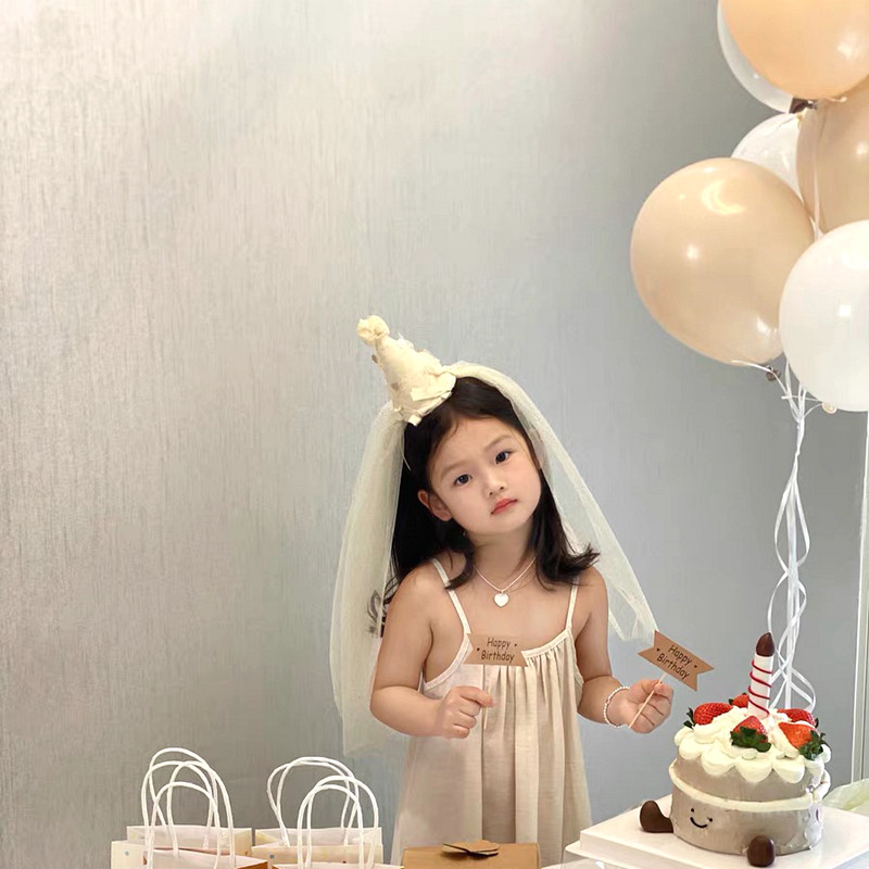 新款公主风头纱女孩生日帽发箍帽子儿童宝宝拍照头饰小礼帽不勒头