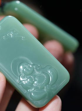 【平安弥勒牌】和田玉吊坠/碧玉鸭蛋青/超细腻玉质