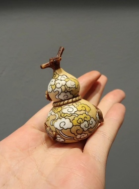 【福禄/葫芦】根付原创手作/鹿角雕刻/福禄/龙纹云纹葫芦/手把件