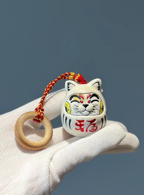 【猫咪达摩】可爱招财猫/鹿角根付/手工雕刻/手把件/情侣礼品