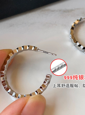 999纯银蜂巢玫瑰金银色耳环圈圈女2026巨好看高级感轻奢耳钉耳饰
