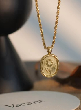 18K金复古法式向日葵个性钛钢毛衣链项链高级感百搭