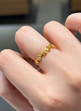 镀K金复古金色镂空爱心戒指女小众设计感高级食指戒