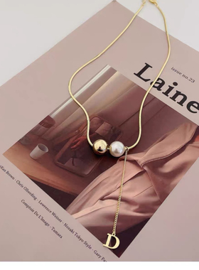 轻奢气质珍珠项链女小众高级感时尚颈链字母D吊坠简约百搭锁骨链