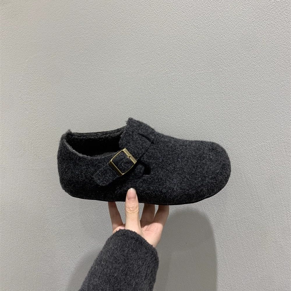 冬季毛呢料高级感保暖加绒勃肯鞋毛毛鞋女鞋软底内增高单鞋乐福鞋,淘宝优惠券,粉丝福利购,淘宝优惠卷