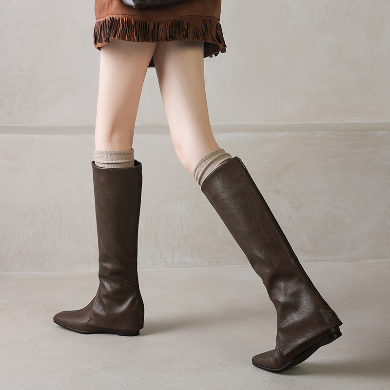 林三满~拉伸腿型⭐平底1cm 内增高不过膝长靴女洋气百搭骑士靴,淘宝优惠券,粉丝福利购,淘宝优惠卷