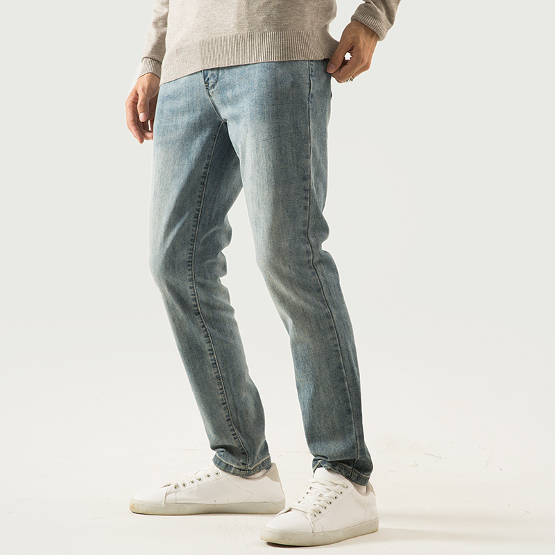 翡翠男潮牌直筒修身小脚弹力牛仔裤 feicui翡翠牛仔裤