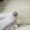 Zhicai new purple pearl and shell bead ring 11mm perfect round extremely bright 18K gold plated freshwater pearl ring for women