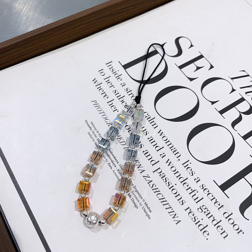 新款水晶方糖珠透光彩色手工串珠手机链侧挂手机挂件ccd挂绳百搭 - 图0