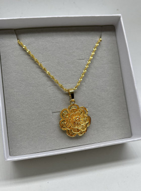 首饰套装女沙金真空镀金花朵吊坠项链耳钉两件套不掉色高级感饰品