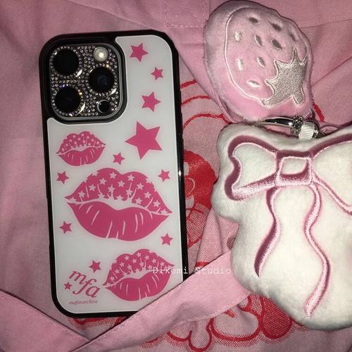 insY2K辣妹星星唇印亚克力黑边适用于苹果iPhone16promax1312pro小米1415Pro华为mate60p70三星S23防摔手机壳 - 图0