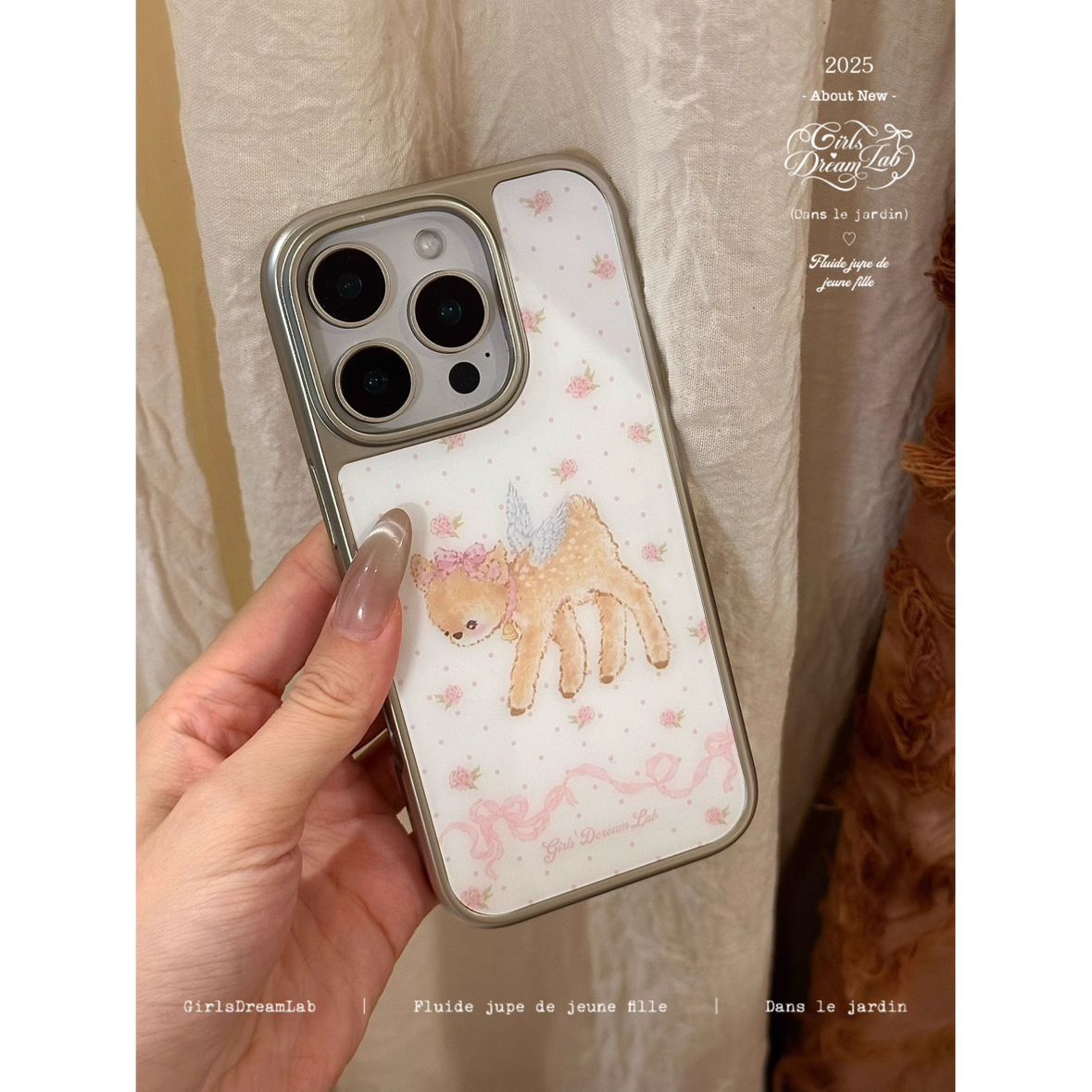 碎花小鹿天使亚克力银黑边磁吸适用苹果iPhone16promax手机壳1312pro小米1415Pro华为mate60p70三星S23防摔 - 图0