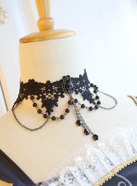 手工蕾丝十字架项链女流苏黑色