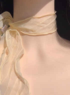 韩版仙气甜美纯欲风褶皱丝巾长款绑带项圈颈带少女气质百搭项链