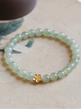 橙也新款桃花灼灼仿玉手链女圆珠国潮风ins小众气质轻奢设计手串