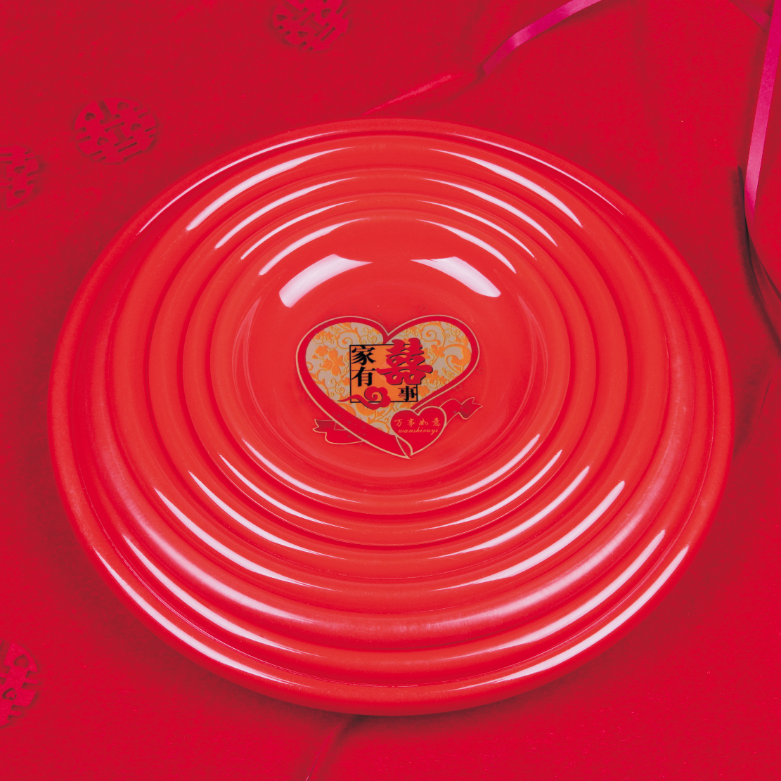 结婚庆托盘喜庆婚礼圆形糖果红盘子糖果盘红色茶盘结婚用品布置 - 图0