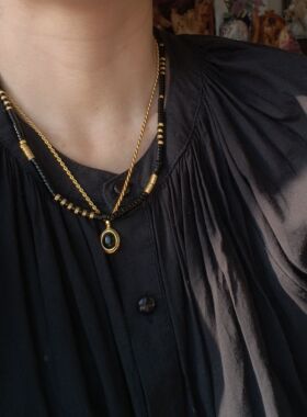 OG Loc 小众品牌  叠搭天然石 铜镀金滴胶珐琅彩工艺项链