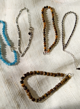 小众品牌  OG Loc  天然虎眼石 天河石 纯银手链