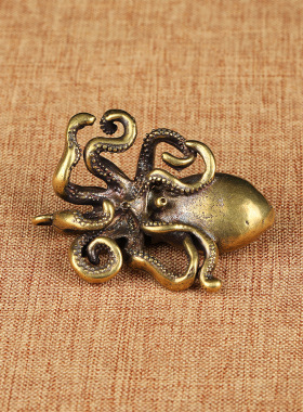 实心黄铜章鱼摆件八爪鱼小鱿鱼迷