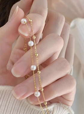 新款网红双层珍珠手链女叠戴小众