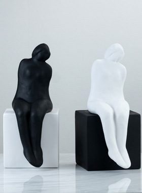 现代轻奢黑白色人物雕塑摆件样板
