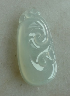 冰种化地果冻胶感翡翠如意 天然A货玉石吊坠女性气质