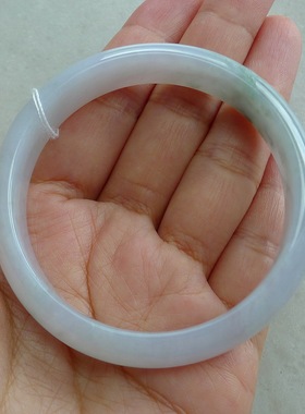 糯化淡紫飘花翡翠手镯52.8-11.7-6.5 天然翡翠A货 圆镯