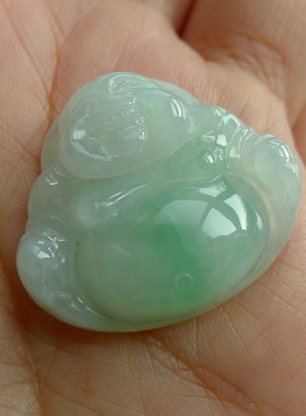 特价  冰种飘绿起光A货翡翠坐佛 25.9-22.6-6.6