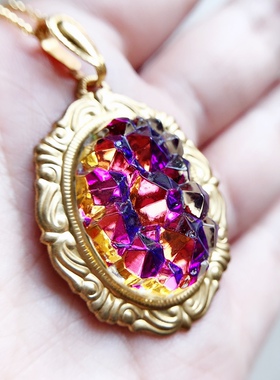 fs西洋古董炫彩琉璃宝石定制项链