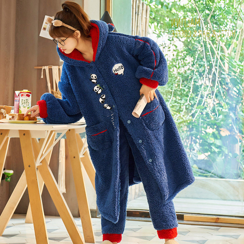 秋冬季珊瑚绒加绒长款可爱睡袍 梦依情睡袍/浴袍