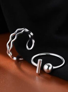 双层小众设计高级感感波浪戒指女ins冷淡风个性百搭素圈开口指环
