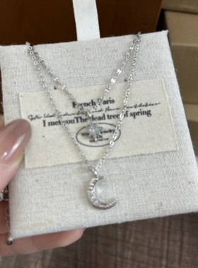 小众设计感双层吊坠镶钻星月项链气质高级感轻奢百搭锁骨链