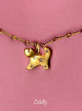 星星魔法小狗镀金项链锁骨链