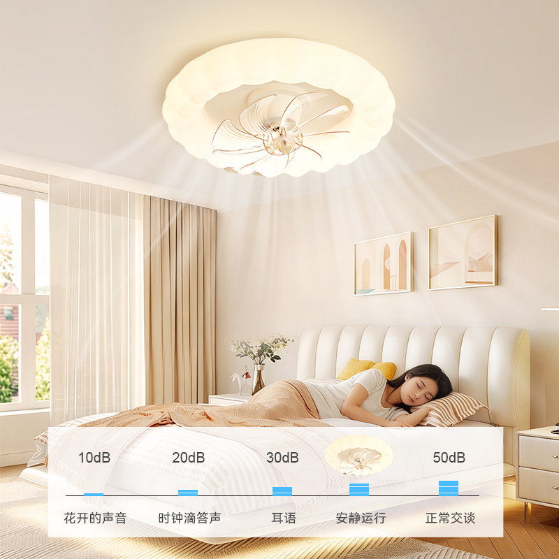 雷士照明摇头风扇灯吊灯奶油风主灯现代简约灯具卧室灯法式客厅灯