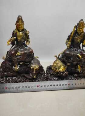 纯黄铜峨眉山普贤菩萨五台山文殊菩萨坐莲花佛像摆件兔龙蛇守护神