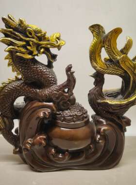 纯黄铜鎏金龙凤呈祥摆件金龙青龙汉龙家居客厅摆设工艺品办公室