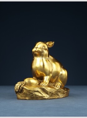 纯铜兔子摆件玉兔呈祥宠物兔新年生肖兔吉祥物生日礼品家居装饰品
