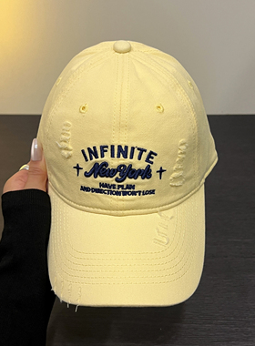新款鸭舌帽男破洞INFINITE四排字斜体New york双星刺绣棒球帽子女