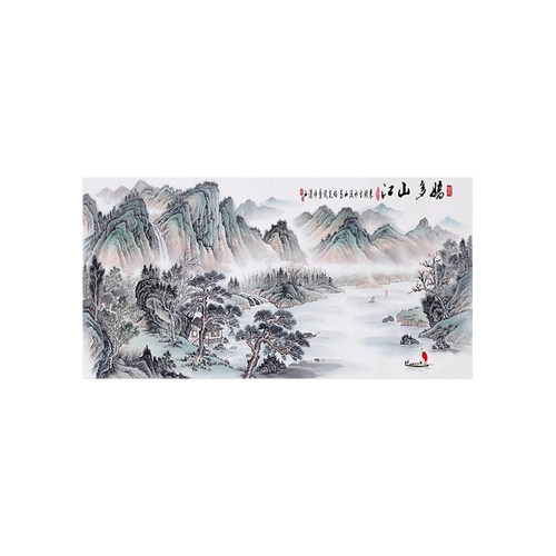 户外庭院门头匾迎门墙瓷砖壁画福中堂农村国画山水影壁墙室外大门 - 图3